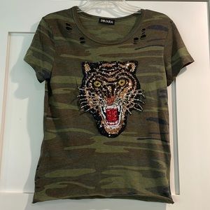Sojara Camo Tee with Sequin Tiger